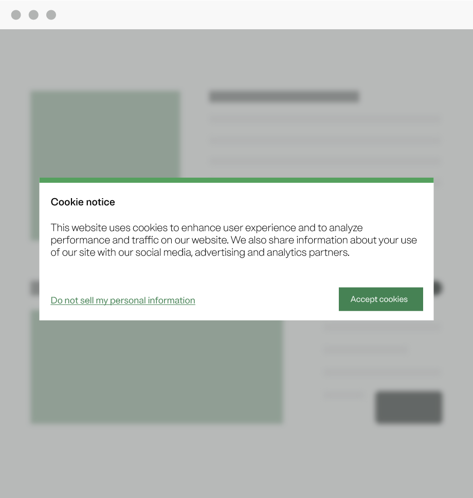 A cookie banner with a button to accept cookies and do not sell my personal information link